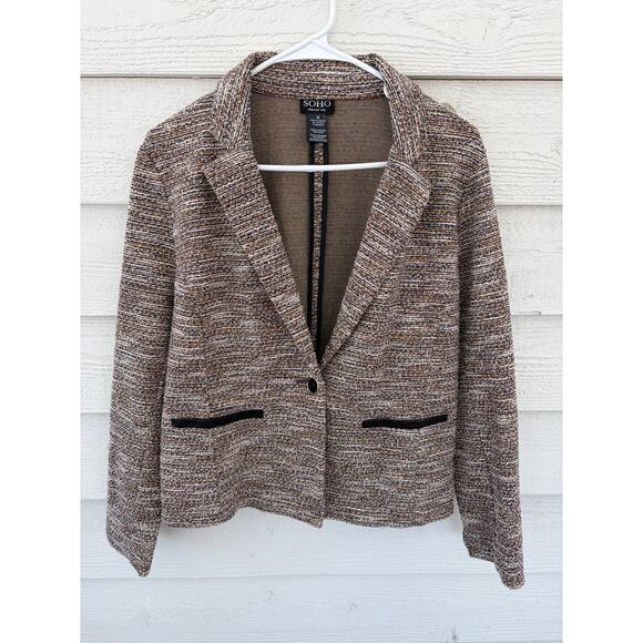 SOHO Tweed Blazer Jacket Women Size M | Brown Textured | Business Casual - Picture 2 of 8
